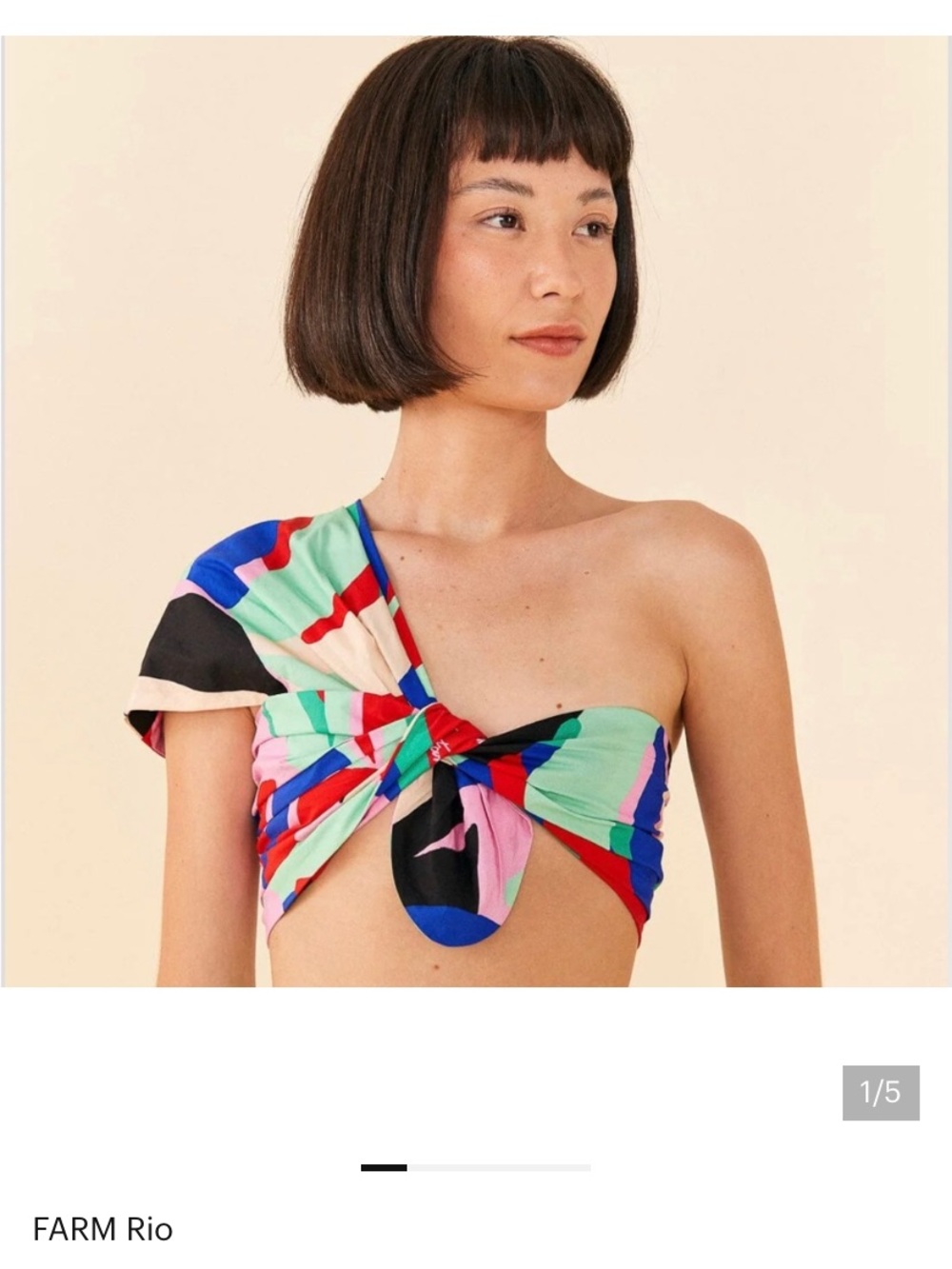 FARM Rio Multicolor Monstera One-Shoulder Knot Crop Top